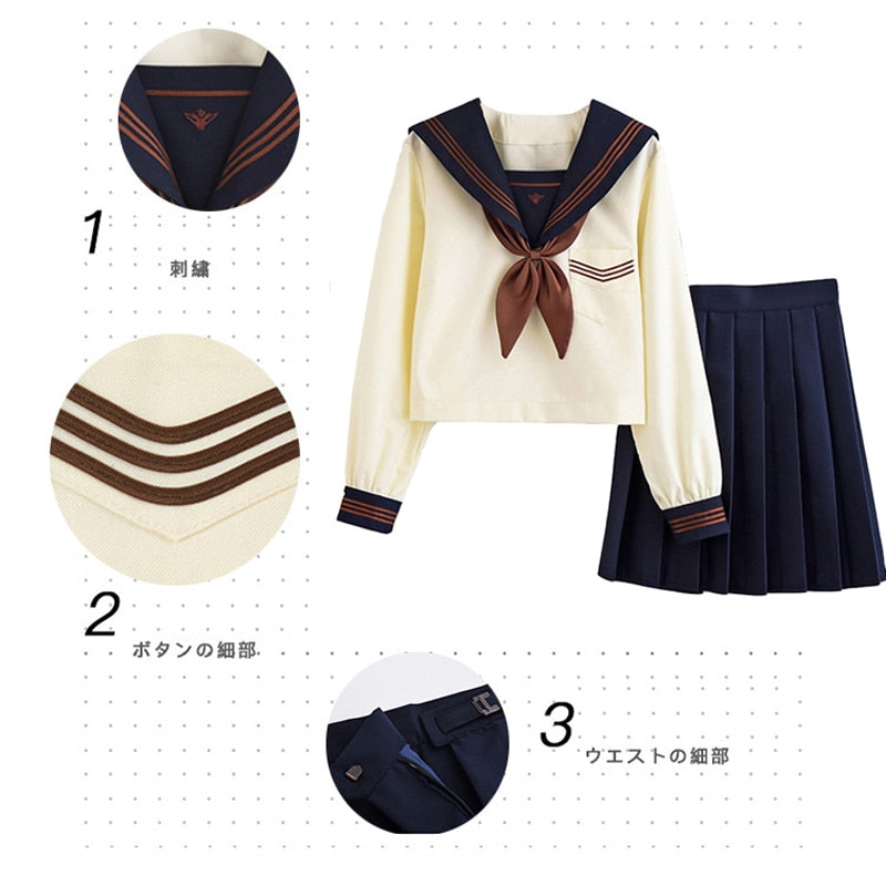 School girl Uniform Japanese Class Navy Sailor School Uniforms Students Clothes For Girls Anime COS Sailor Navy Suit beige