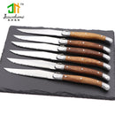Jaswehome, juego de 6 cuchillos para carne de acero inoxidable, vajilla para cena, cuchillos para carne con mango de madera maciza, juego de cubiertos Laguiole