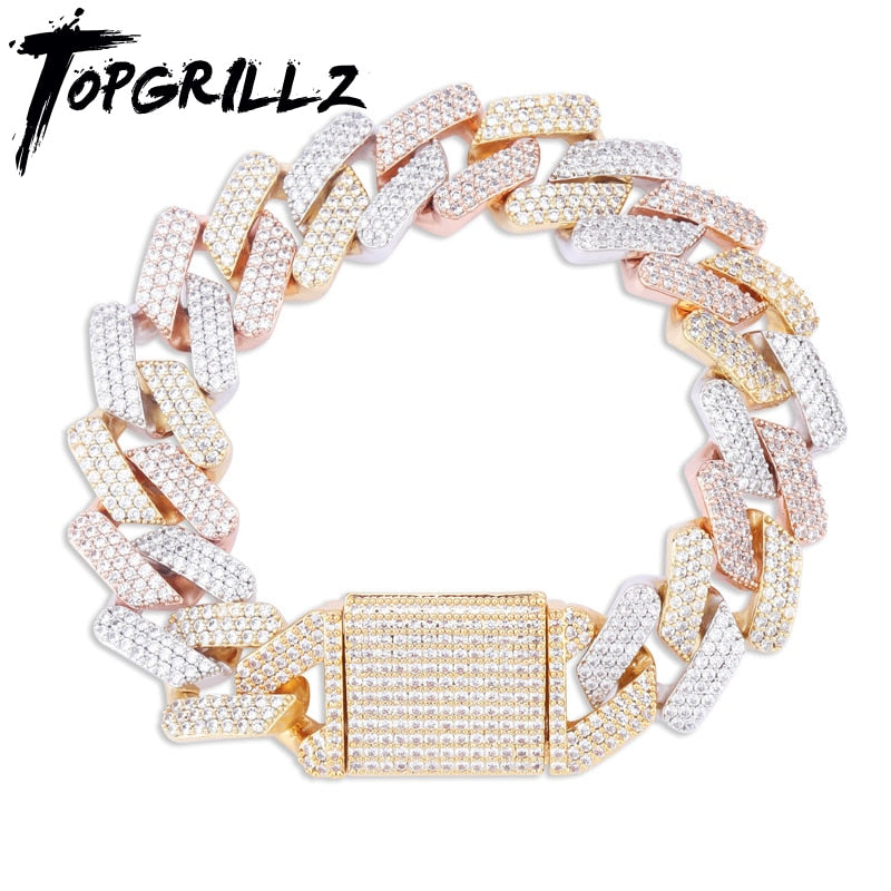 TOPGRILLZ Micro pavimentado circonita cúbica cierre de caja grande 20mm pulsera cubana Bling Hip hop joyería AAA CZ pulsera de cadena cubana 7-9 pulgadas