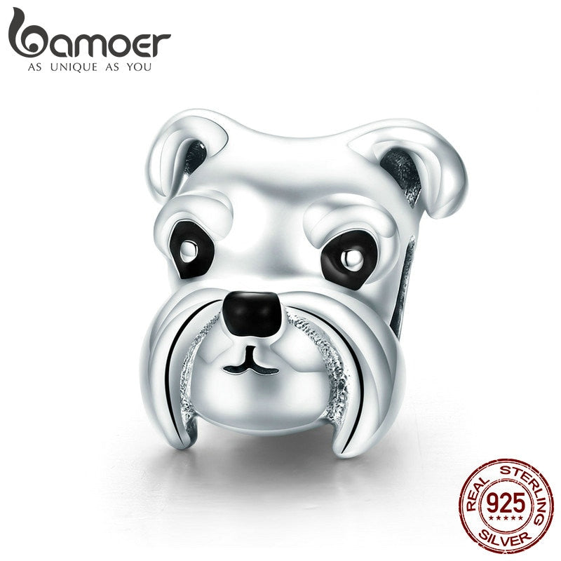 BAMOER 100% Plata de Ley 925 encantador Animal Schnauzer perro encanto cuentas ajuste mujeres encanto pulseras y collares joyería DIY SCC835