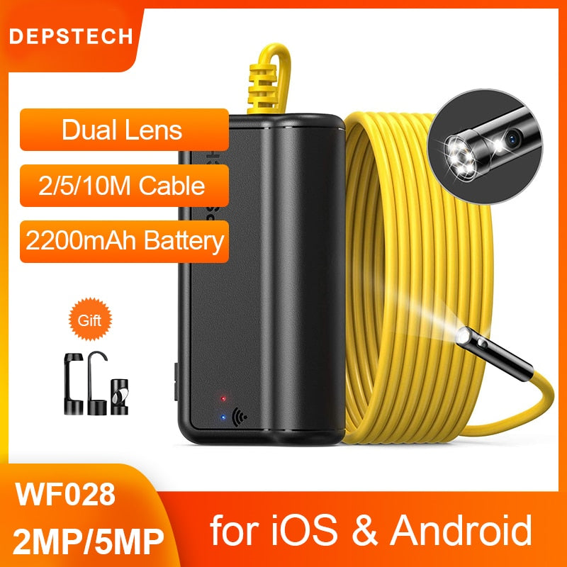 DEPSTECH Dual Lens 2MP 5MP Wireless Endoscope Camera Snake Inspection Zoomable Camera WiFi Borescope for Android &amp; iOS Tablet