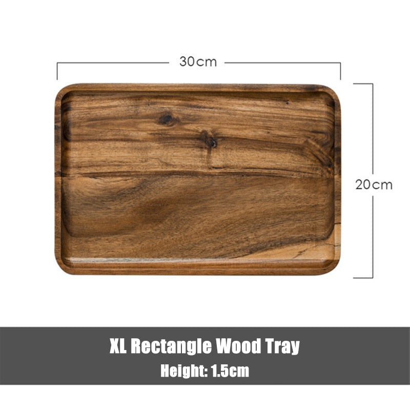 1 Piece Of Acacia Wood Rectangular Wooden Plate Family Restaurant Service Table Japanese Tea Cup Saucer Dessert Cake Tray