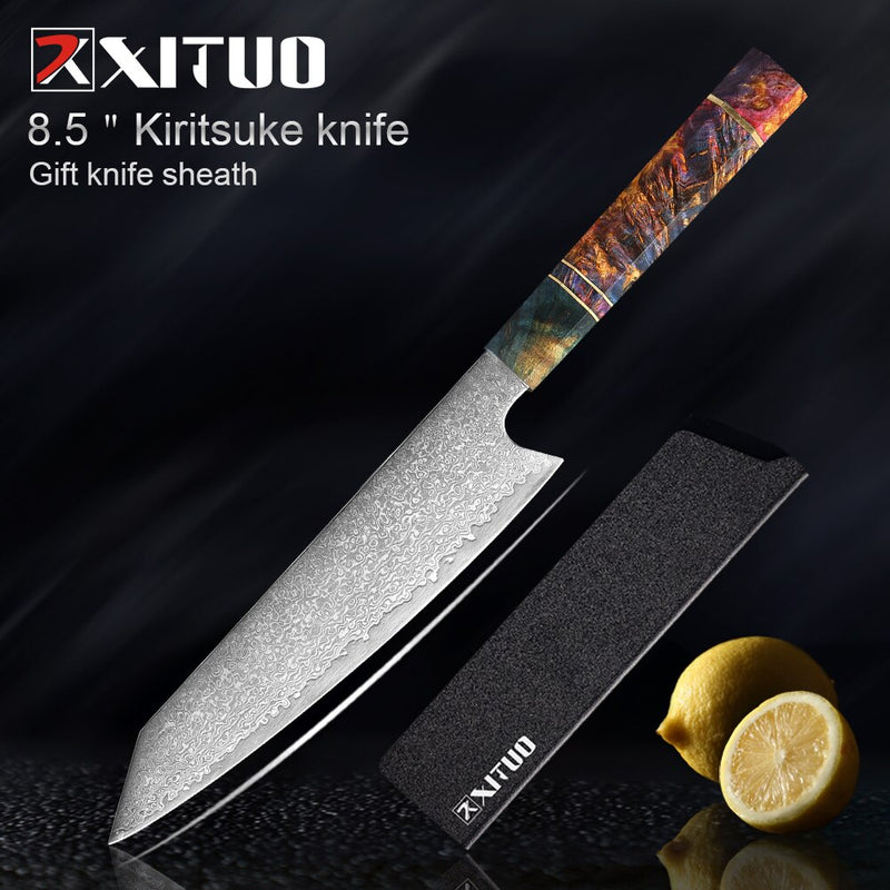 XITUO Kitchen Chef Knife High Quality VG10 Japanese Damascus Steel Octagonal Stable Wooden Handle Cleaver Knife Cooking Tool