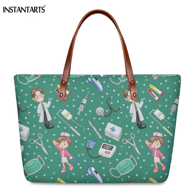 INSTANTARTS Cartoon Nurse Print Women Casual Work Handbags Large Capacity Tote Hospital Paramedical Fashion Travel Shoulder Bag