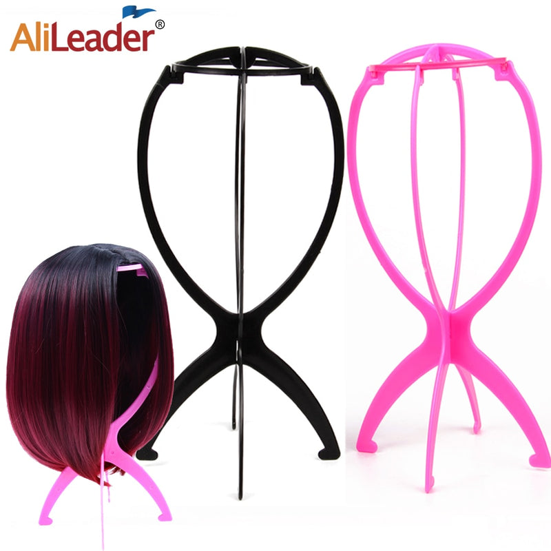 Alileader Hot Selling 18x36Cm Plastic Wig Stand Hat Display Wig Head Holders Mannequin Head Stand Portable Folding Wig Stand
