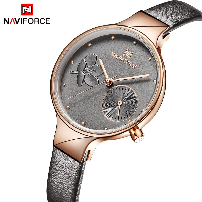 Relojes NAVIFORCE para mujer, relojes de pulsera de cuarzo de moda de lujo para mujer, reloj impermeable de cuero para mujer, reloj femenino para chica