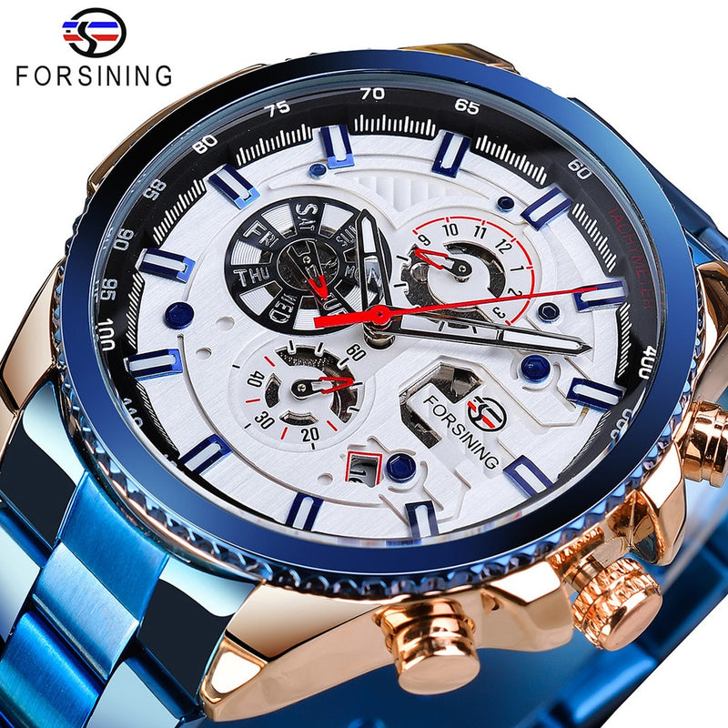 Forsining 2019 3 Dial calendario multifunción militar luminoso mano hombres mecánico deporte automático reloj de pulsera de marca superior de lujo