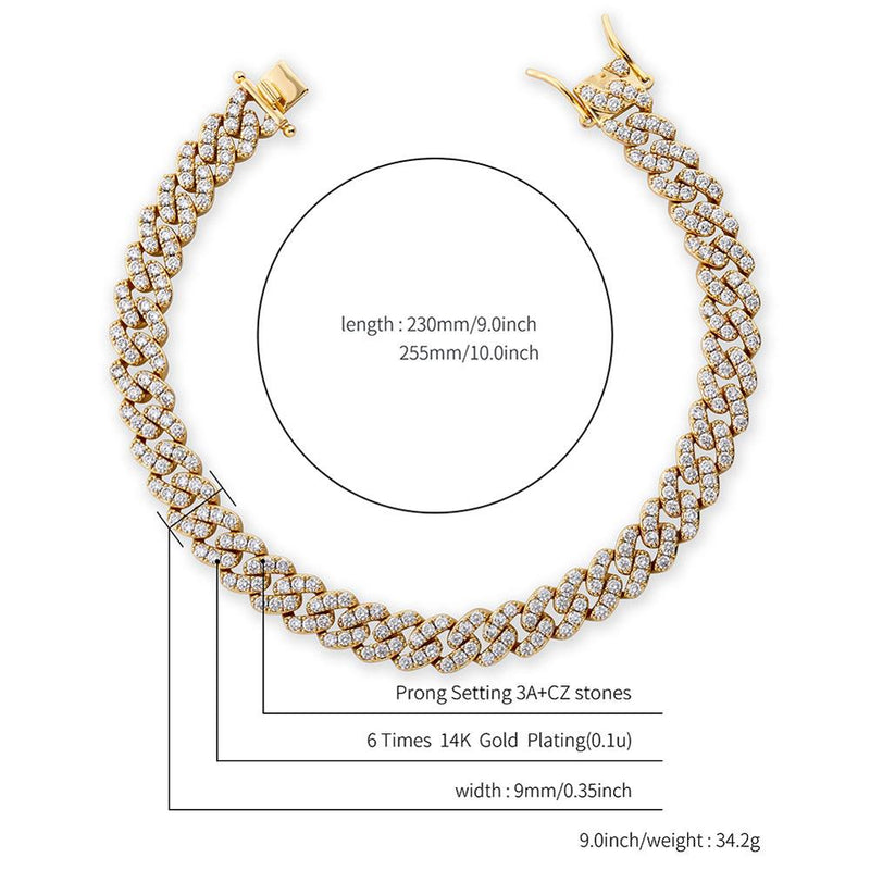 JINAO New 9&quot; 10&quot; Gold/Silver Color Anklet 9mm Charm Cuban Chain Anklet Iced Out Cubic Zirconia Anklet Gift Fashion Jewelry Gift