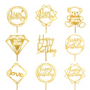 Happy Birthday Cake Topper Acrylic Gold Silver Cake Flag Cupcake Topper For Boy Girl Birthday Party Decorations Wedding Supplies