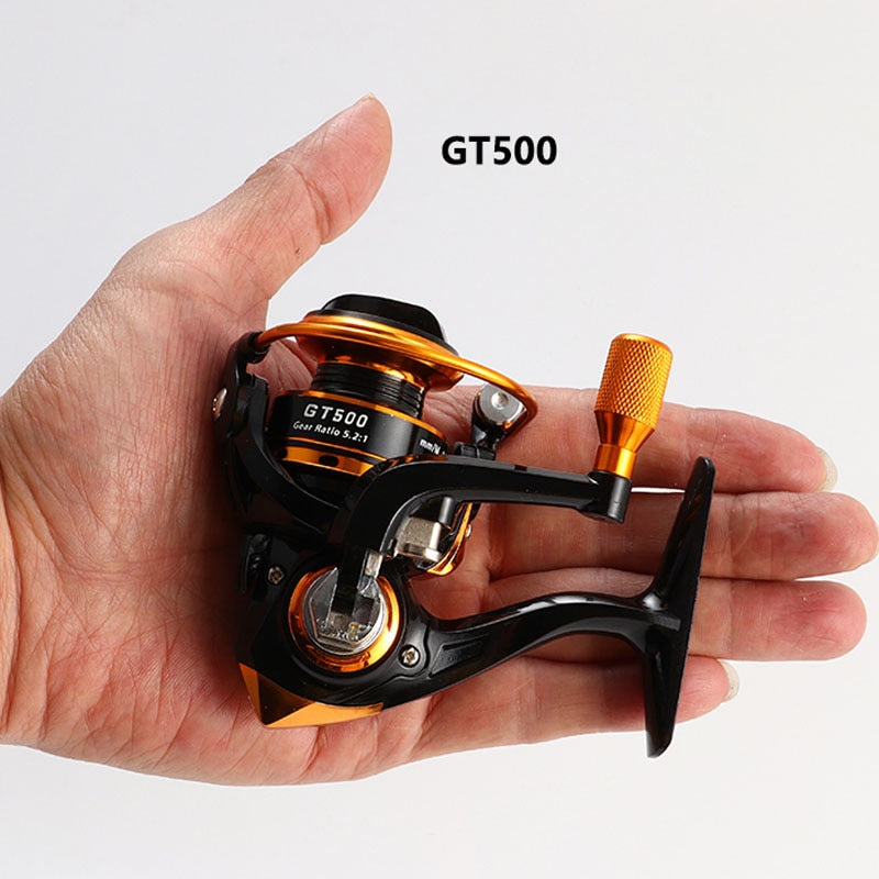 GT500 5,2: 1 Mini-Spinnrolle Outdoor Eisfischen Sea Rock Raft Angelrute Gear Metallspule Tackle Karpfen Crucian Bass Reels