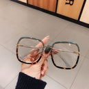 Green Clear Print Square Anti-blue Light Eyeglasses For Women Alloy Leopard Oversize Computer Myopia Glasses Frame Female Shades