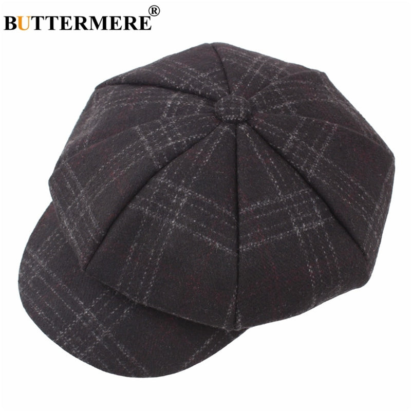 BUTTERMERE Women Wool Tweed Caps Newsboy Female Male Vintage Army Green Plaid Flat Caps Spring Painters Cabbie Duckbill Hat 2022