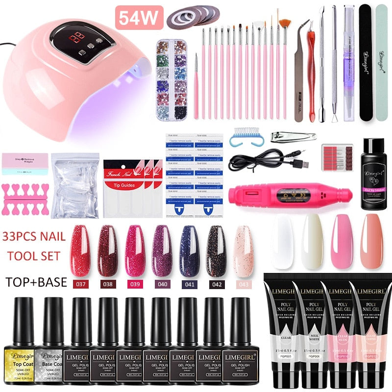 Manicure Set for Nail Extensions Gel Nail Polish Set Acrylic Kit Poly Nail Gel Set With UV LED Nail Lamp Gel Kits Nail Tools Set