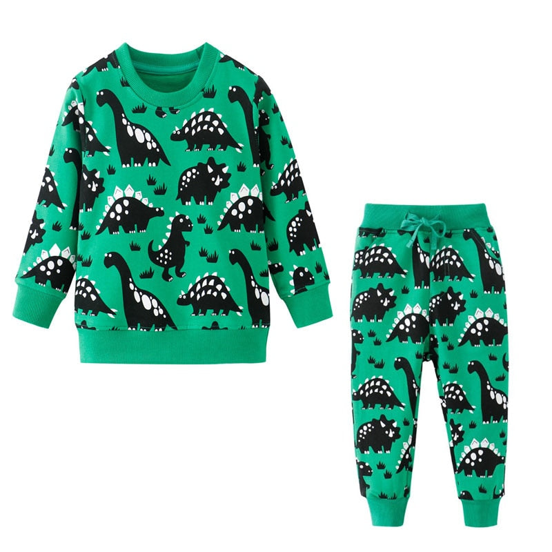 Jumping meters Long Sleeve Dinosaurs Baby Clothing Sets For Boys Girls Autumn Winter Outwear Outfits Cotton Fashion Boys Suits
