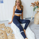 Damen Sportanzug Yoga Set Sportwear Damen Fitness Gym Kleidung Workout Leggings Gepolsterter Push-up Sport-BH 2-teiliges Set