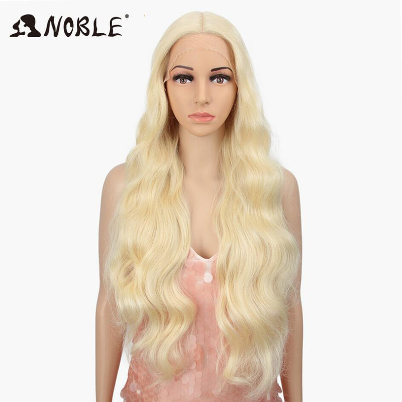 NOBLE Cosplay Long Wavy Wigs for Black Women Synthetic Blonde Wigs 30 Inch Heat Resistant African American Synthetic Lace Wig