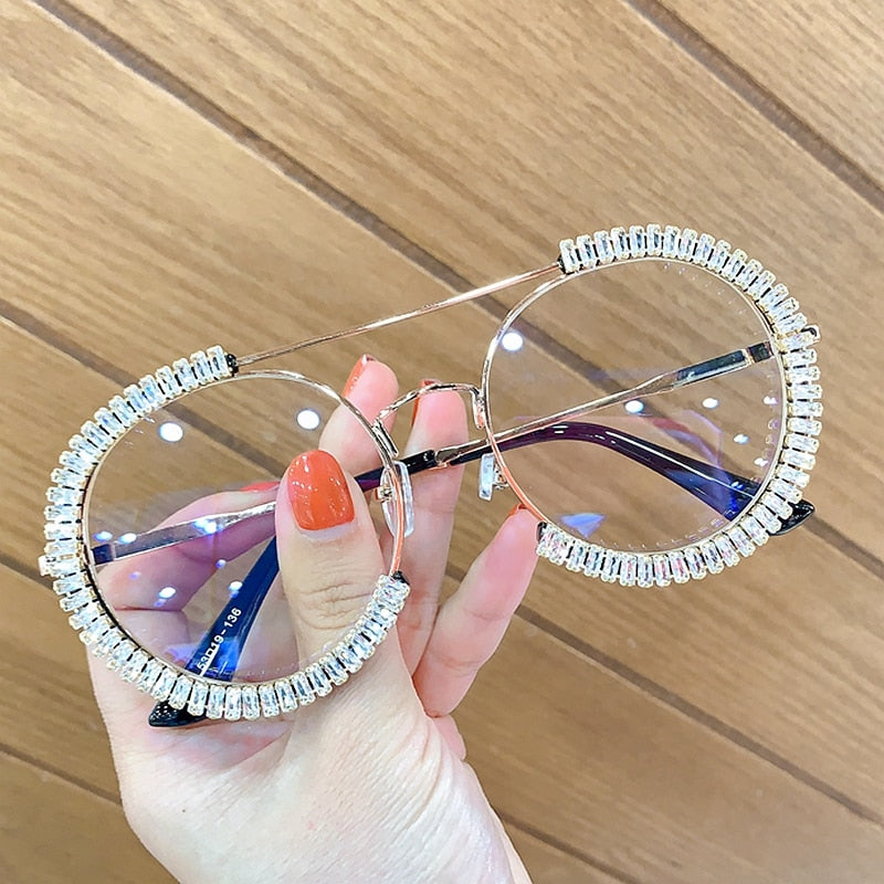 Zircon oversized sunglasses 2020 luxury Round sun glasses women Clear lens Eyeglasses Shades For Women  oculos feminino