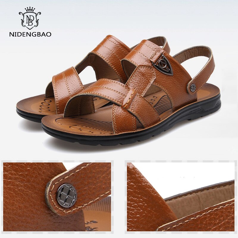 Sandalias de playa de cuero genuino de verano, zapatos de hombre, sandalias de cuero de talla grande 49 50 para hombre, calzado suave y cómodo para caminar al aire libre para hombre