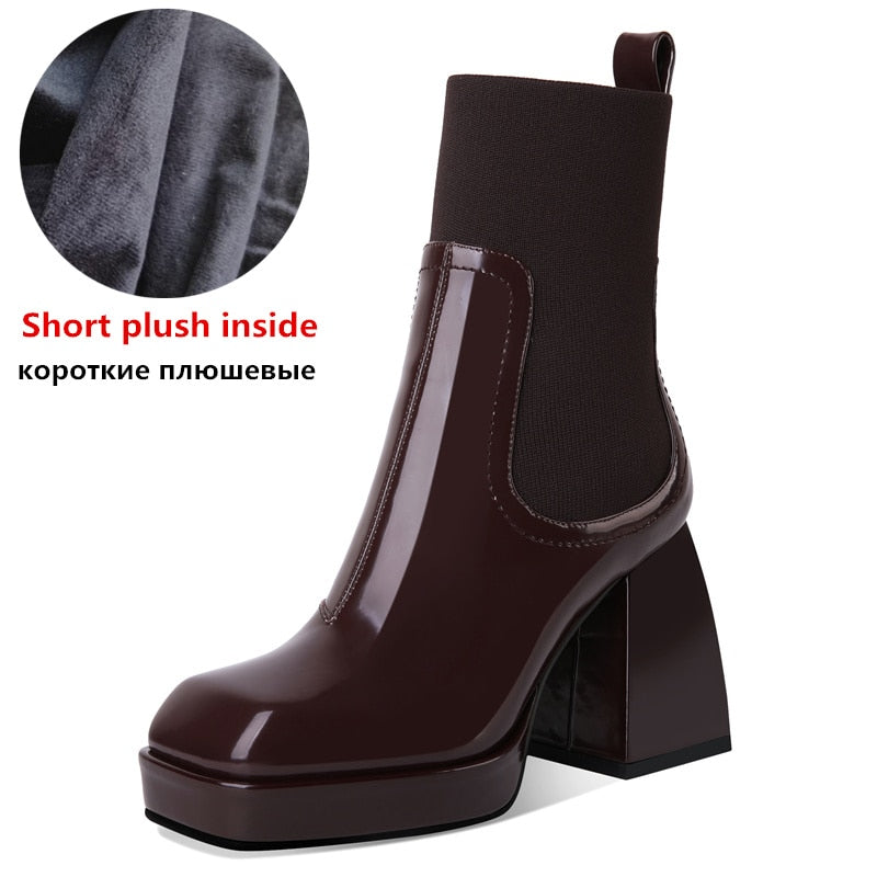 MORAZORA Nature Full Genuine Leather Chelsea Boots Womne Tacones altos gruesos Punta cuadrada Primavera Otoño Botines para mujer Botas