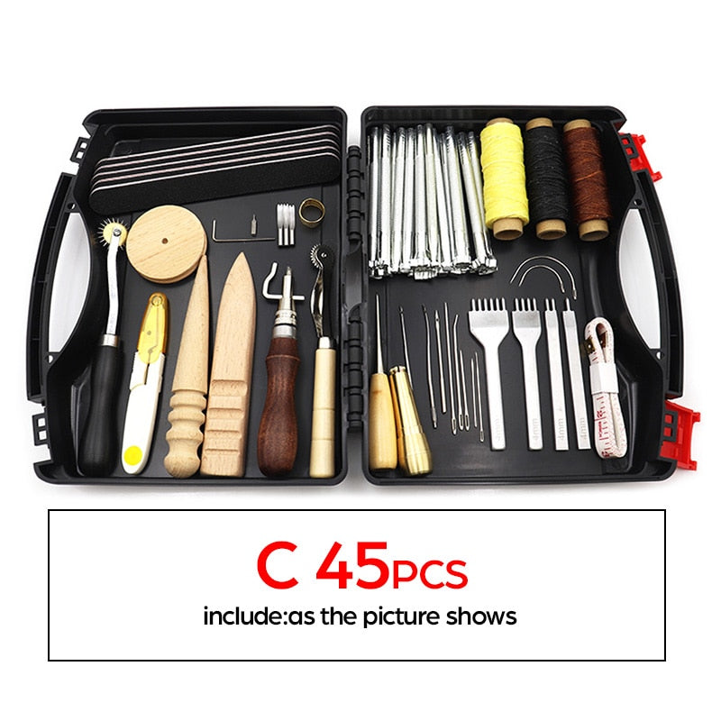 DIY Professional Leather Craft Tools Kit Hand Sewing Stitching Punch Carving Work Saddle Groover Set Accessories DIY Tool box