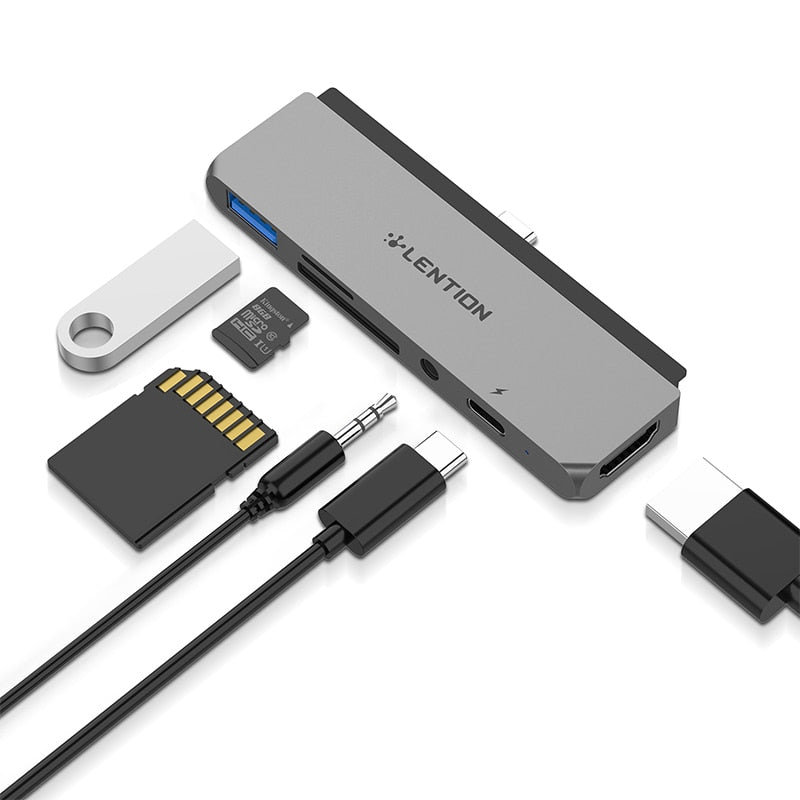 Adaptador de lector de tarjetas Lention USB C Hub tipo C a 4K HDMI PD USB 3,0 para 2021 nuevo iPad Pro USB C multipuerto HUB tipo C