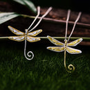 Lotus Fun Real 925 Sterling Silver Natural Handmade Fine Jewelry 18K Gold Cute Dragonfly Pendant without Necklace for Women Gift