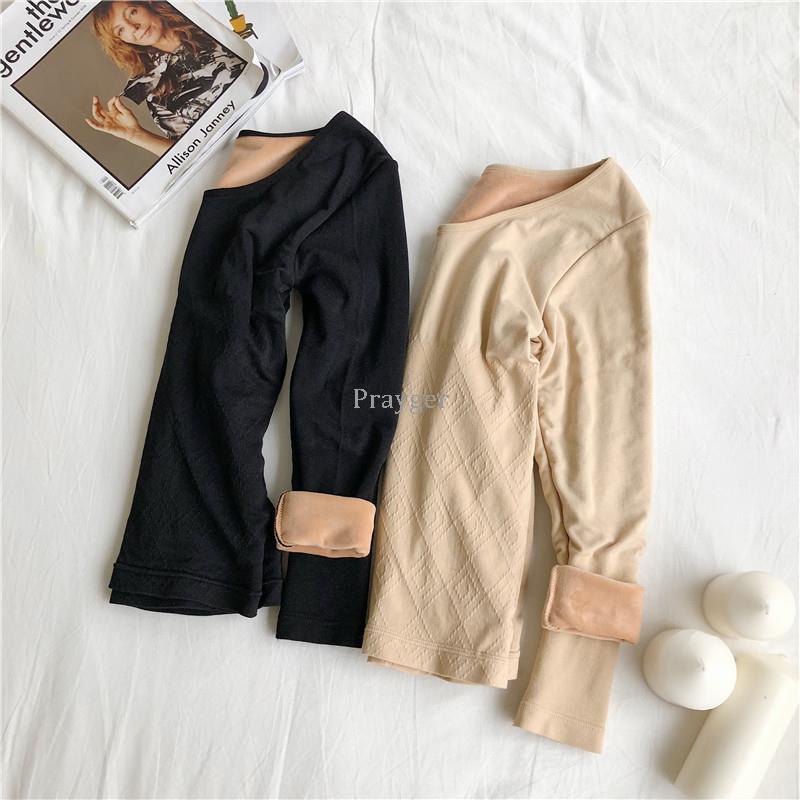 Woman Thermal Underwear Winter Fleece Warm Tops Long Sleeves O Neck Clothes