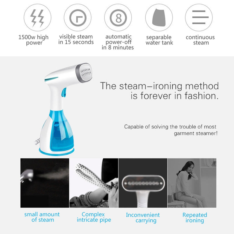 290ml Handheld Steamer 1500W Powerful Garment Steamer Portable 15 Seconds Fast-Heat Steam Iron Ironing Machine for Home Travel