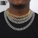 Hip Hop Iced Out Miami Zircon 15MM Bling Cuban Full Pave Rhinestone Collar de hombre Collares de color plateado para hombres Joyería