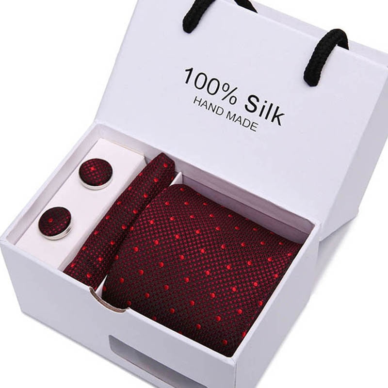 Joy Alice Wedding men neck ties gift box packing men brand luxury necktie pocket square silk tie set cufflinks handkerchief