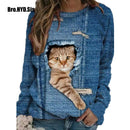 Funny Cute Cat 3D Print Casual Pullovers Women Clothes Spring Autumn Sweatshirts Long Sleeve T-Shirts Lady Clothing Fashion Tops