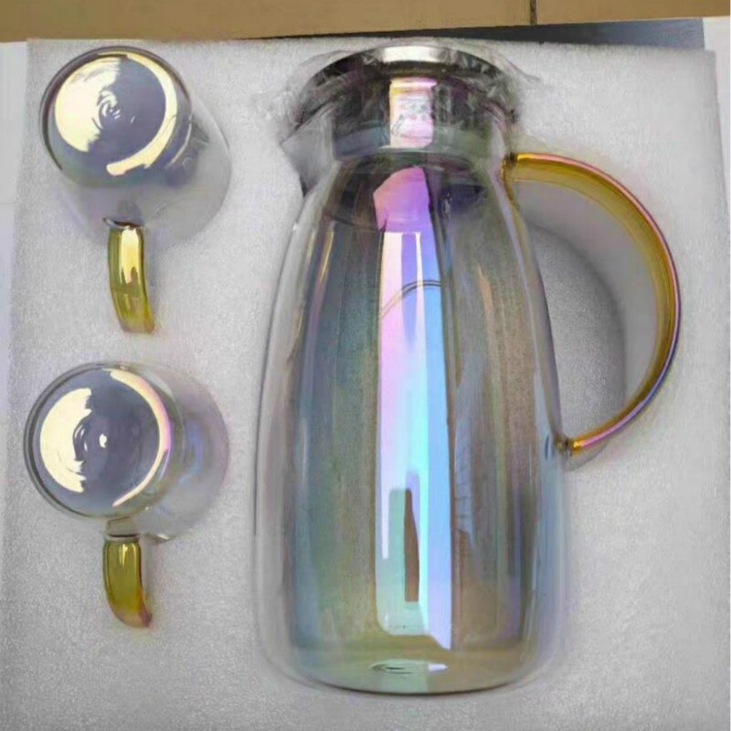 1.8L Colorful Glass kettle Heat-resistant Explosion-proof Large-capacity Teapot Fruit Juice Jug Drinkware Glass Pot Teacups set