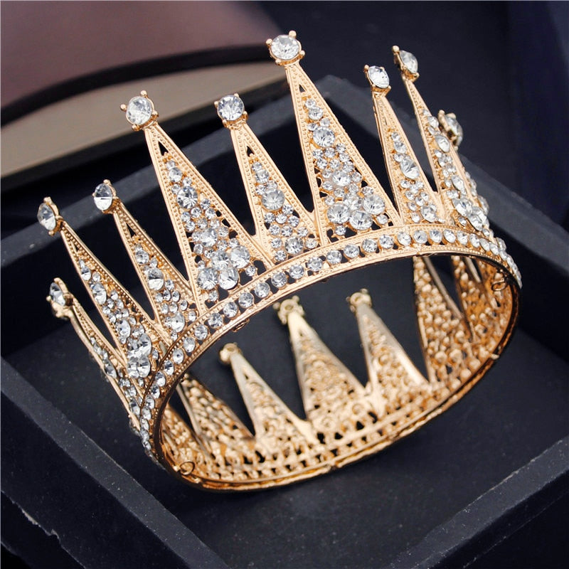 Baroque Rhinestone Crown Metal Circle Bride Tiaras Hair Jewelry Pageant Birthday Party Head Ornaments Princess Diadem Accessory