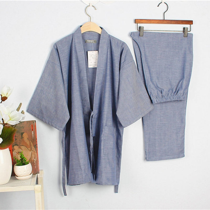 Cotton Japanese Kimono Sleepwear for Samurai Men Haori Tops+pants Clothing Set Traditional Yukata Pajamas Nightgown Jinbei