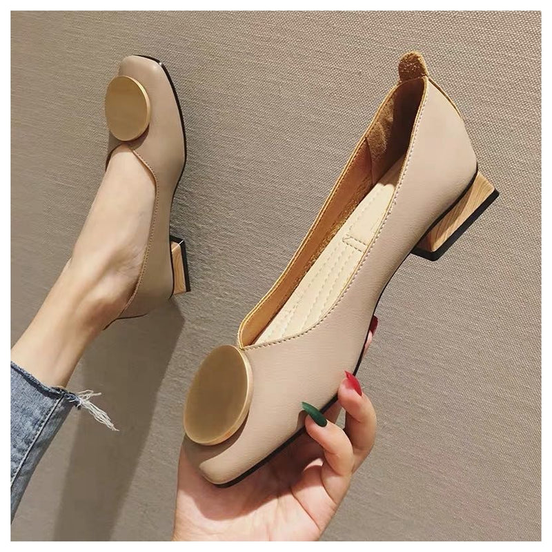 DONLEE QUEEN Women Flats Shoes Low Wooden Heel Ballet Square Toe Shallow Buckle Brand Shoes Slip On Loafer Big Size 35- 41 Mujer