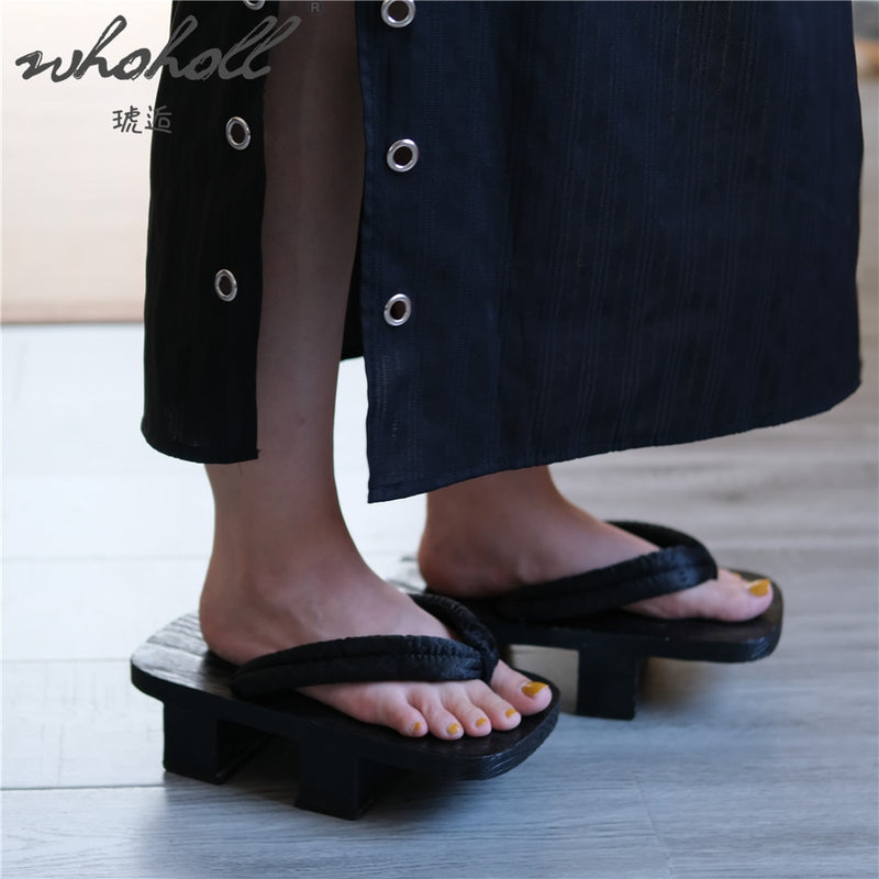 WHOHOLL Man Women Geta Japanese Wood Clogs Shoes Summer Slippers Two Teeth Platform Flip Flops For Man Women Unisex Cos Shoes