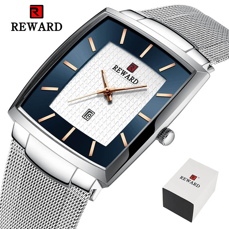 REWARD Top Brand Men's Watch Business Relogio Masculino Square Quartz Man Watch Men Wristwatch Full Steel Waterproof Male Watch
