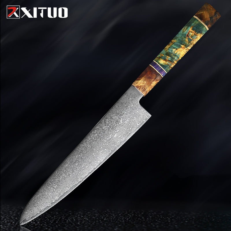 XITUO Chef's Nakiri Knife 67 Schichten japanischer Damaskus-Stahl Damaskus-Kochmesser 8 Zoll Damaskus-Küchenmesser Solidified Wood HD