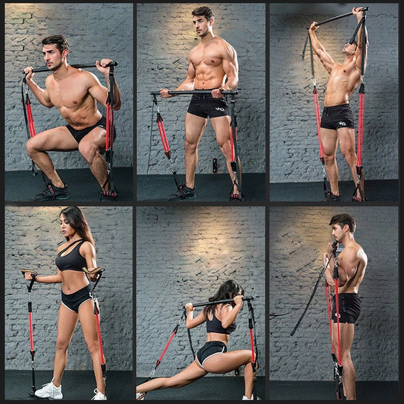 Banda de resistencia, palo de Pilates, ejercicio de gimnasio, barra de tensión de potencia muscular, barra de Pilates, equipo de entrenamiento para el hogar