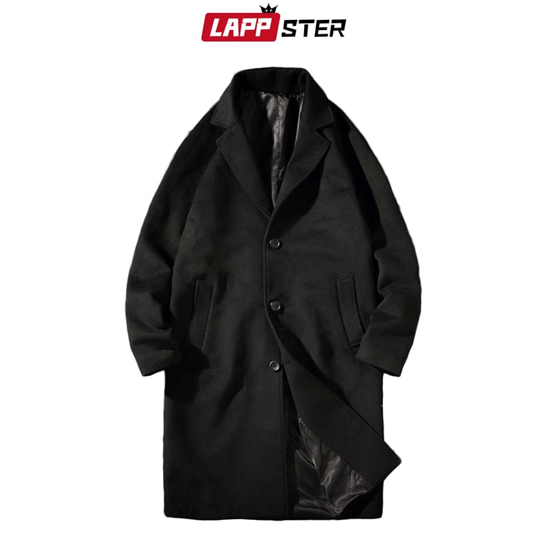 LAPPSTER, chaqueta de invierno de moda coreana para hombre, abrigo de lana 2021, abrigo Harajuku de gran tamaño para hombre, ropa informal japonesa, chaquetas