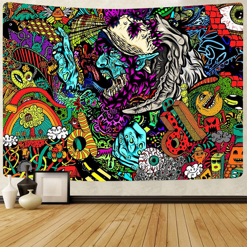 Simsant Trippy Sea Tapestry Hippie Fish and Jellyfish Summer Art Wall Hanging Tapestries for Living Room Home Decor Banner