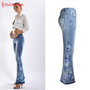 Embroidery Stretching Flare Jeans Women Elasticity Bell-Bottoms Jeans For Girls Light Blue Trousers women Jeans Large Size