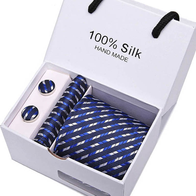 Gift box Packing  Brand Luxury Necktie Pocket Square Wedding Mens Neck TIes Silk Tie Set  Cufflinks Handkerchief