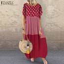 ZANZEA Bohemian Polka Dot Printed Long Dress 2022 Women's Summer Sundress Casual Short Sleeve Plaid Party Vestido Robe