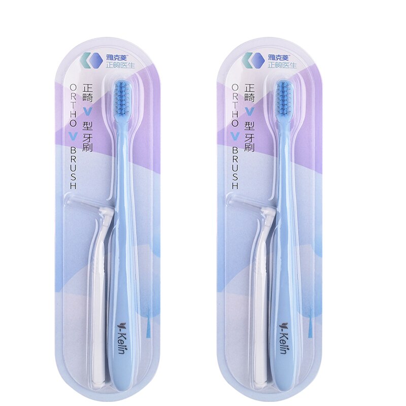 Y-kelin Oral Hygiene Care Orthodontic Tooth Brushes V-Shaped  Toothbrush Soft Bristle with One Inter-Dental Brush