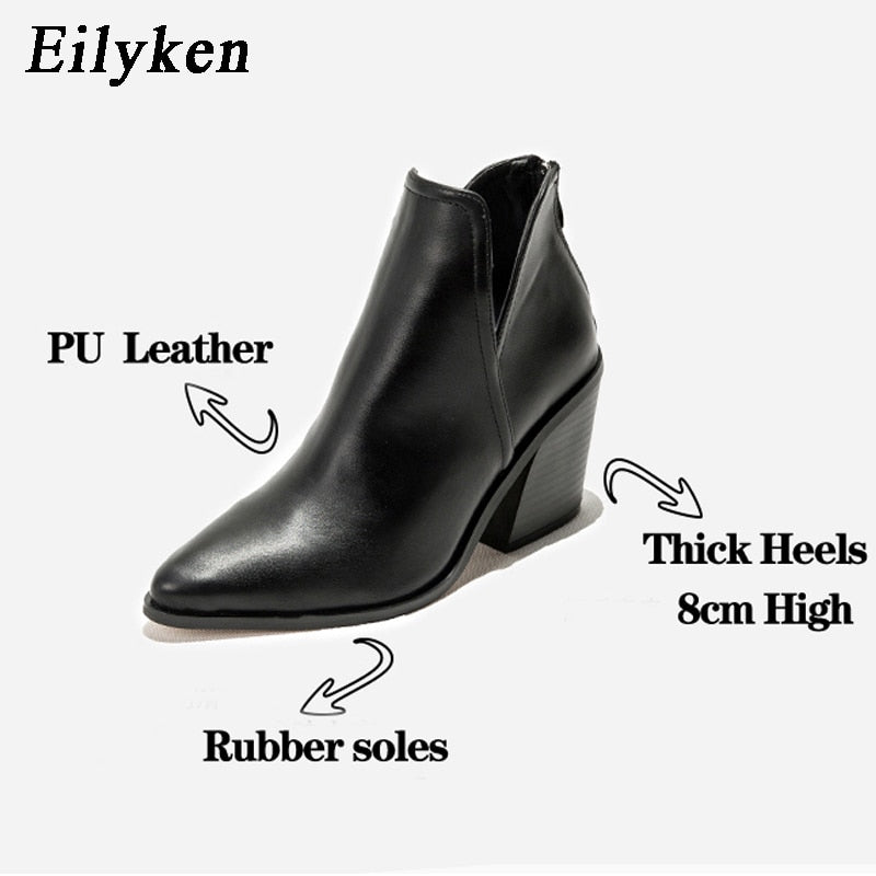 EilyKen Damen Frühwinter Stiefeletten Leopard Damen Reißverschluss Lässig Schwarz Cowboy Square Heel Booties Schuhe Zapatos De Mujer