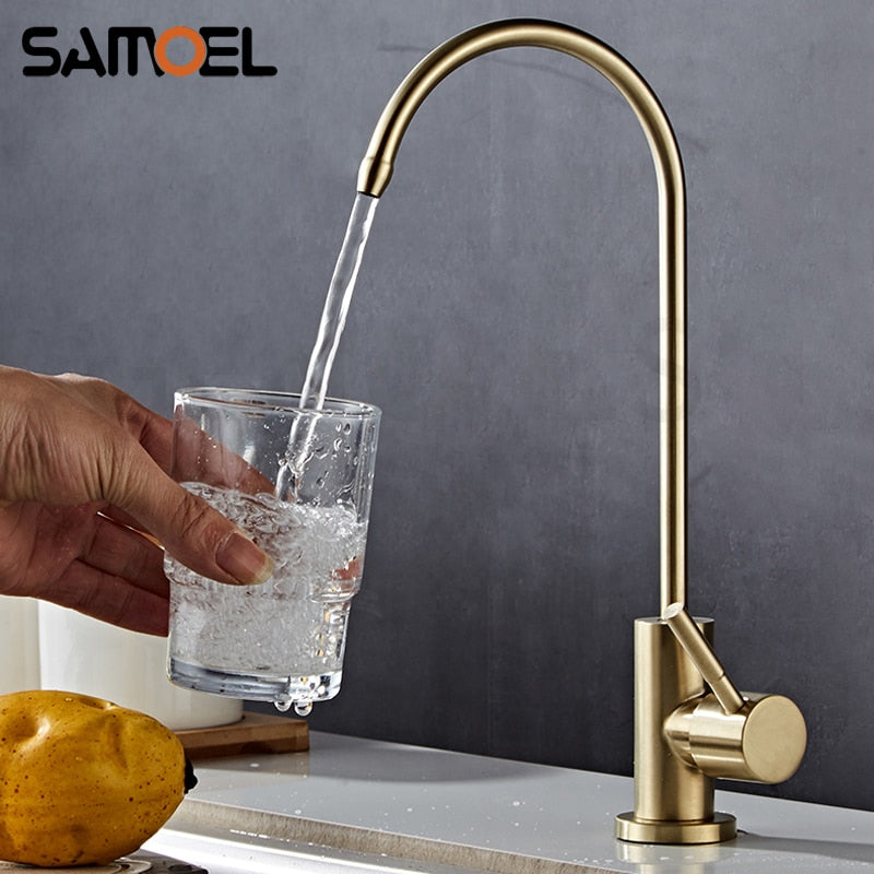 New Arrival Stainless Steel Gold Brushed Purified Kitchen Sink Faucet Deck-Mounted Rotating Drinking Cold Water Tap G1144
