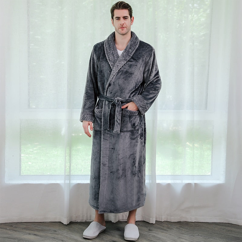 Herren Winter Plus Größe Lang Korallen Fleece Bademantel Kimono Warmer Flanell Bademantel Herren Gemütliche Roben Nacht Nachtwäsche Damen Morgenmantel