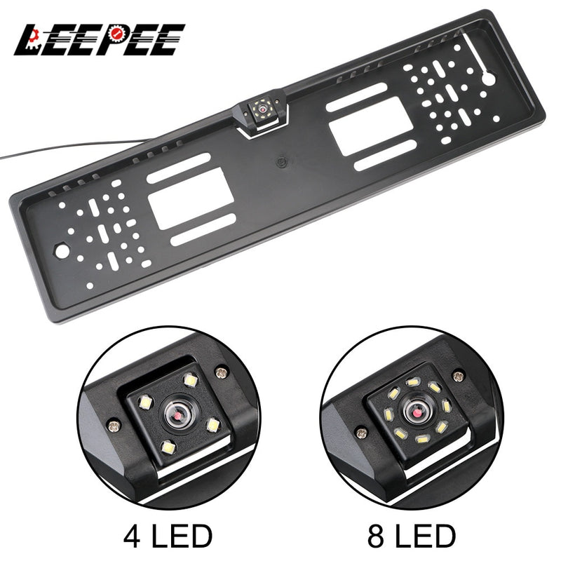 LEEPEE, cámara de visión trasera para coche, 4/8 LED, Kit de Sensor de asistencia para estacionamiento, marco de soporte para matrícula europea, accesorios universales para automóviles