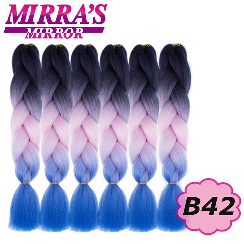 Trenzas Jumbo de 24 pulgadas, cabello sintético para caja trenzada, extensiones de cabello trenzado Ombre, tres tonos, negro, marrón, azul, rosa, espejo de Mirra